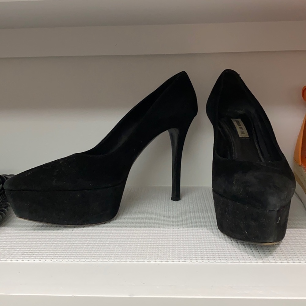 Black suede miu miu heels